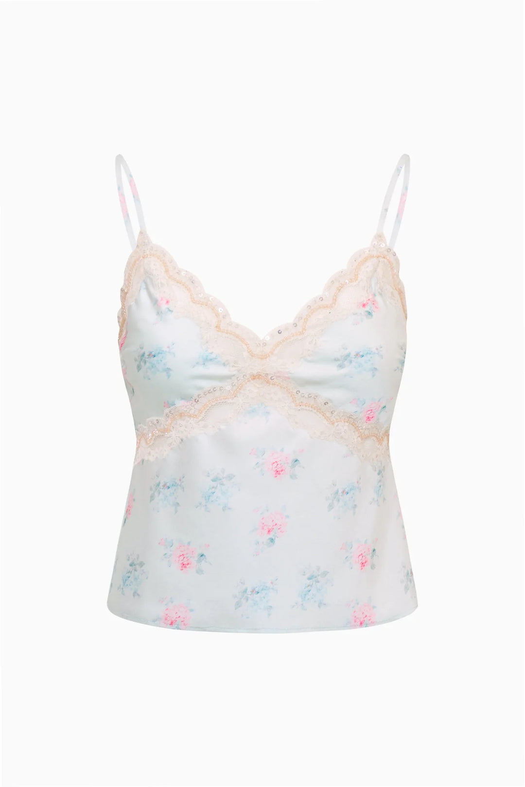 Lamora Floral Satin Top Eucalyptus