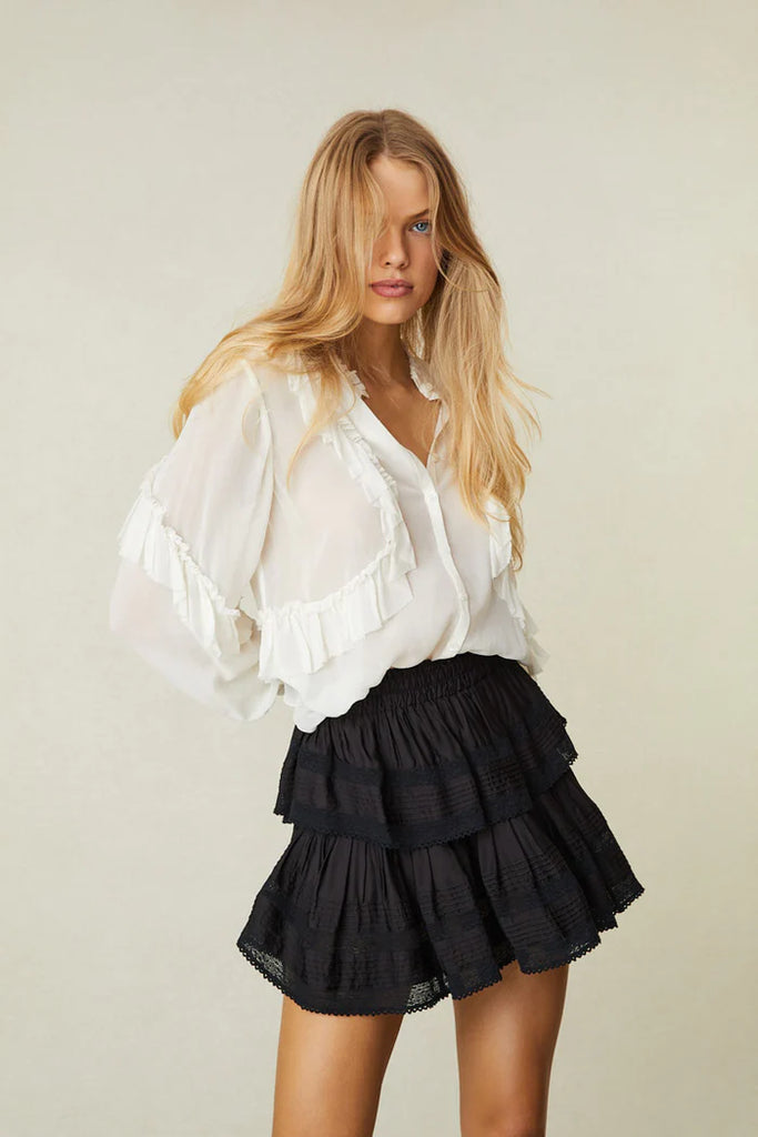 LoveShackFancy Ruffle Mini Skirt Black – blueandcream