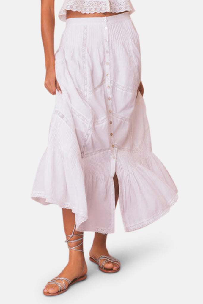 LoveShackFancy Ritson Cotton Midi Skirt True White – blueandcream