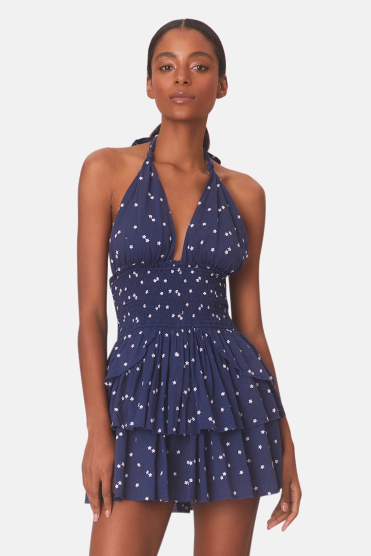 LoveShackFancy Deanna Halter Mini Dress Navy Nightfall – blueandcream