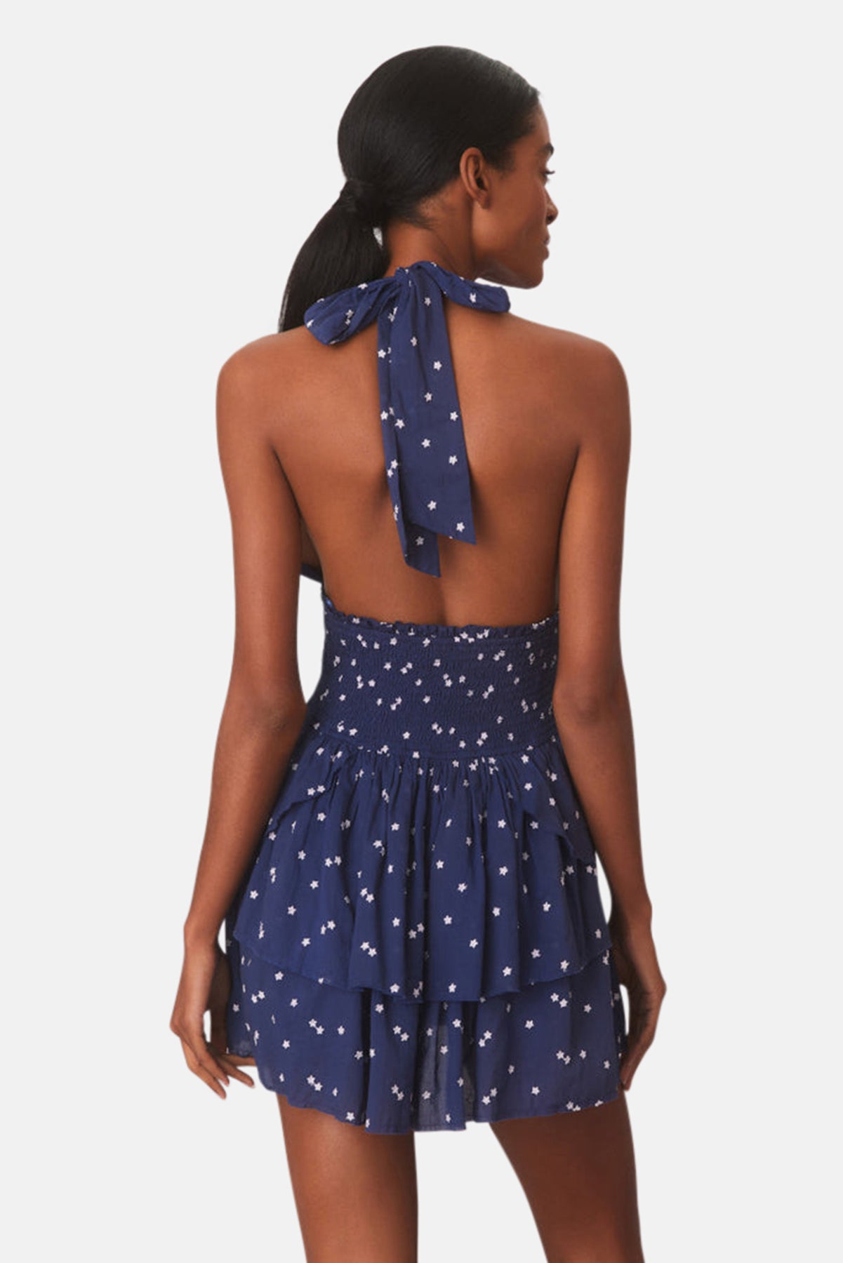 LoveShackFancy Deanna Halter Mini Dress Navy Nightfall blueandcream LoveShackFancy Deanna Halter Mini Dress Navy Nightfall blueandcream