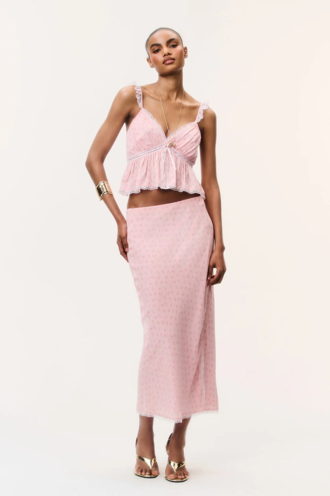 Nicoleta Floral Crepe Top Calico Peach