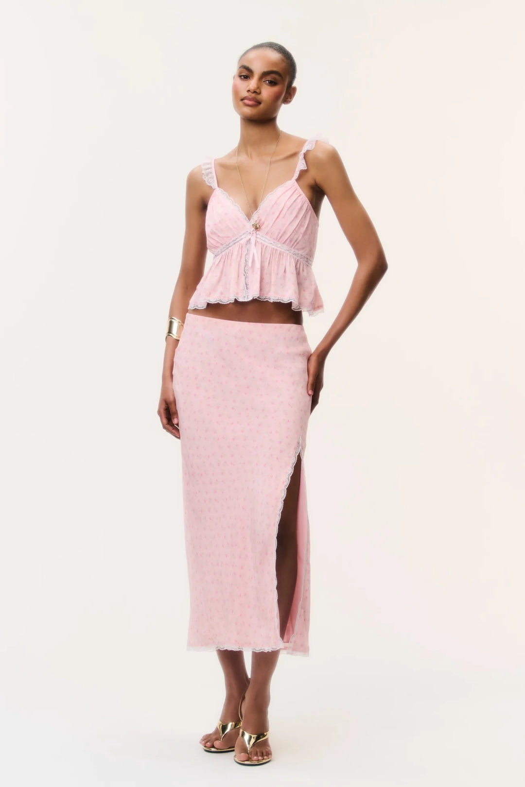 Silvia Floral Crepe Midi Skirt Calico Peach