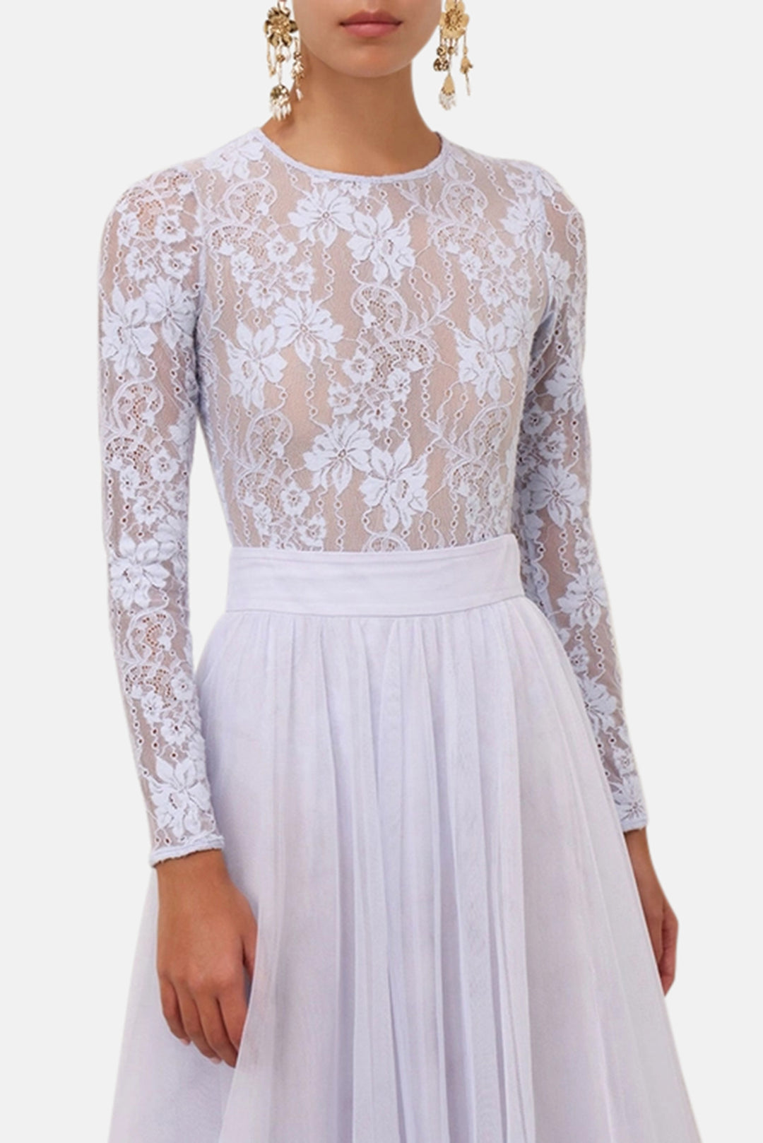 Zimmermann Longsleeve Lace Bodysuit Light Blue blueandcream Zimmermann Longsleeve Lace Bodysuit Light Blue blueandcream