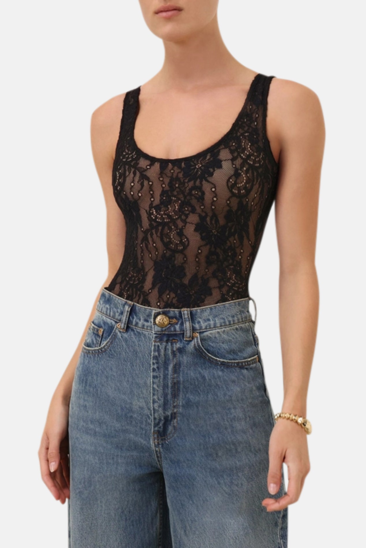 Zimmermann Lace Scoop Neck Bodysuit Black – blueandcream