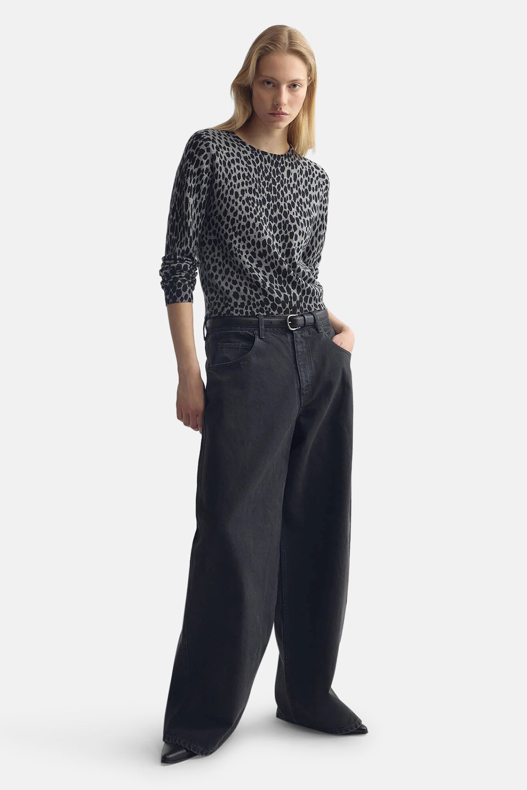 Laevin Printed Sweater Pebble Grey Heather/ Black Cheetah