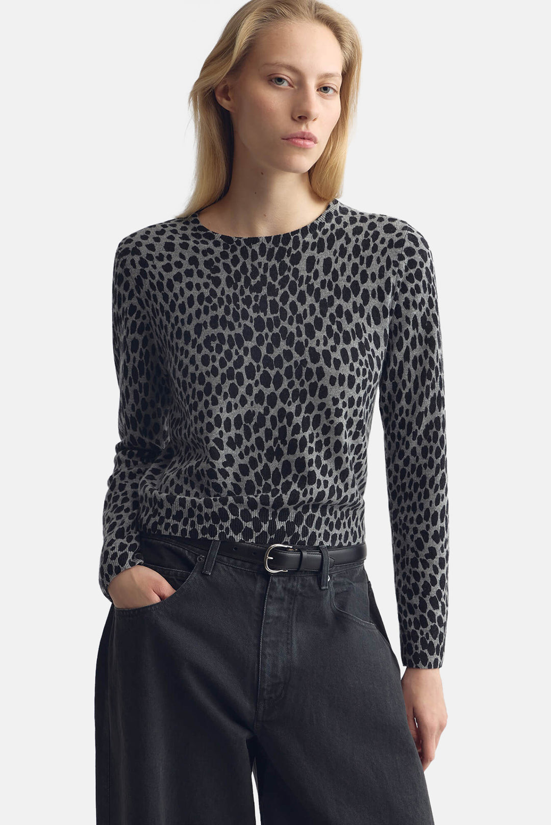 Laevin Printed Sweater Pebble Grey Heather/ Black Cheetah
