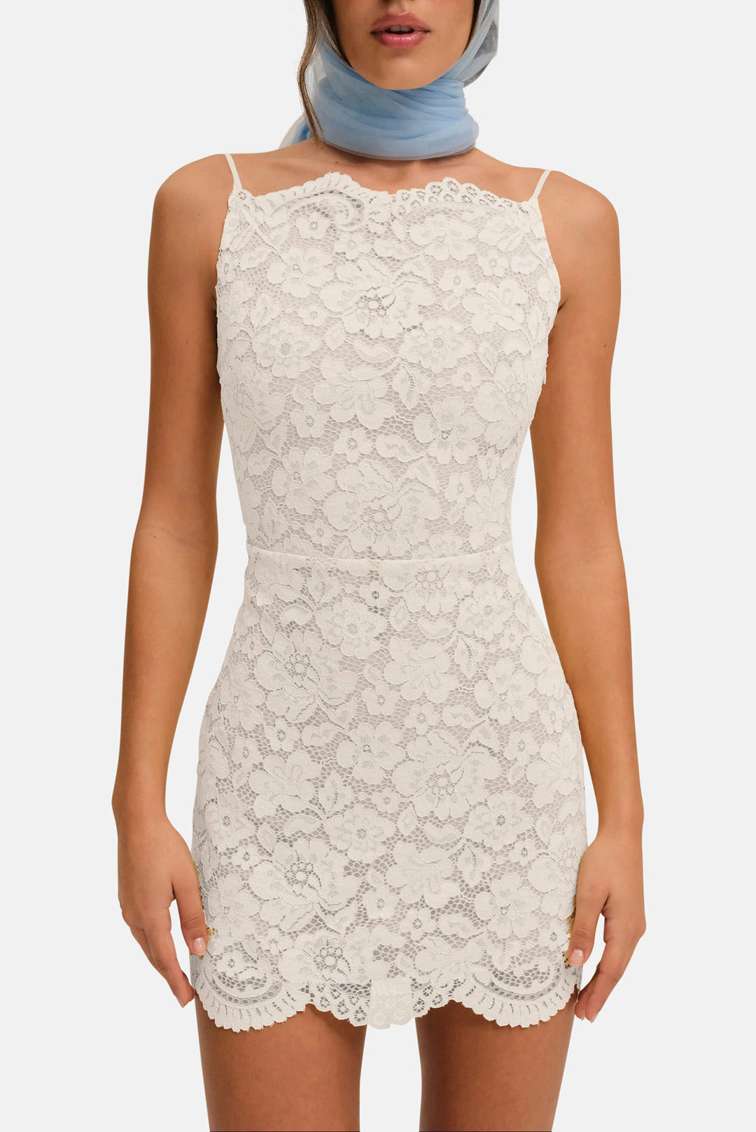 For Love & Lemons Lakeside scallop edges lace mini dress in White For Love & Lemons Lakeside scallop edges lace mini dress in White