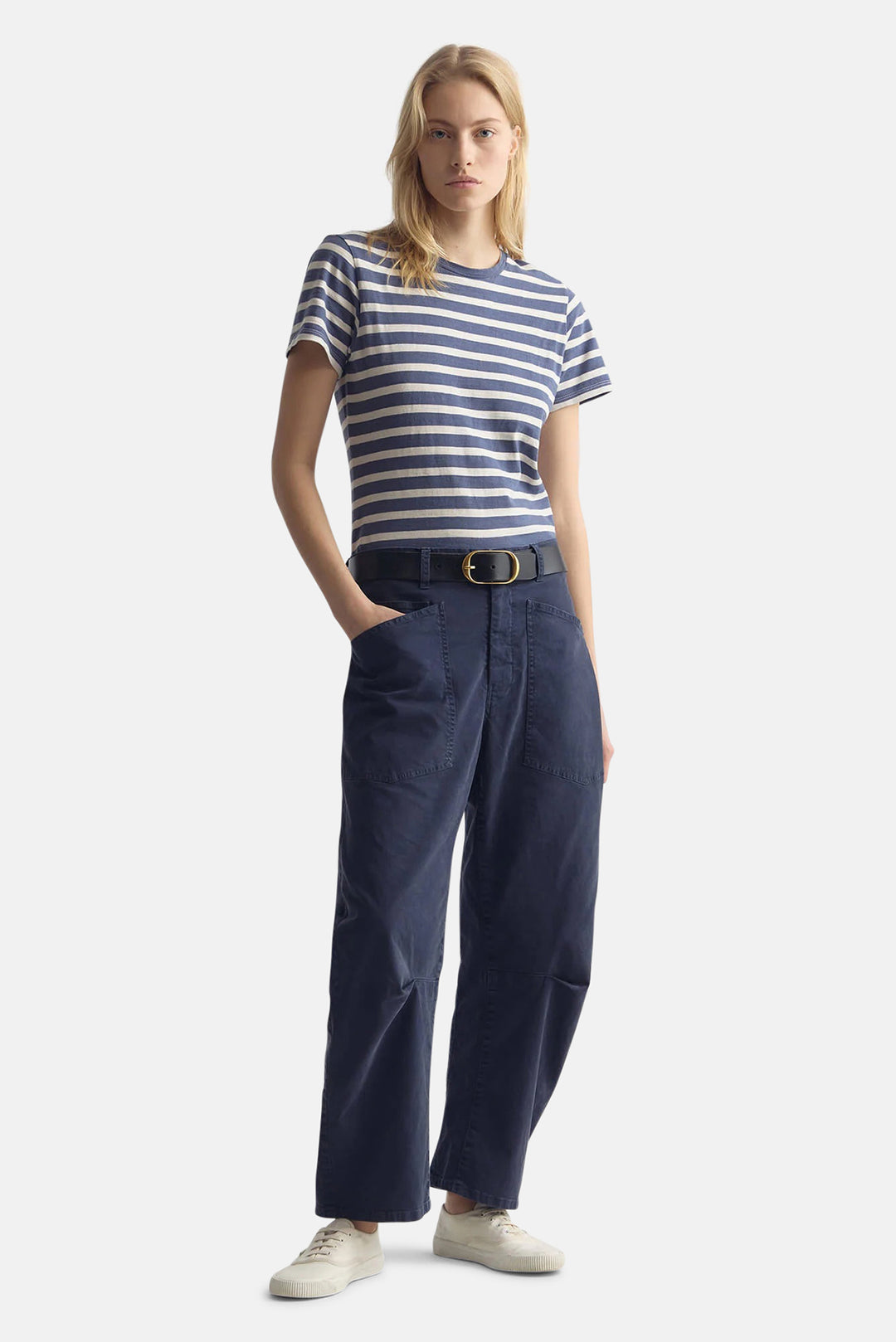 Lana Crewneck Tee French Blue/Off White Stripe