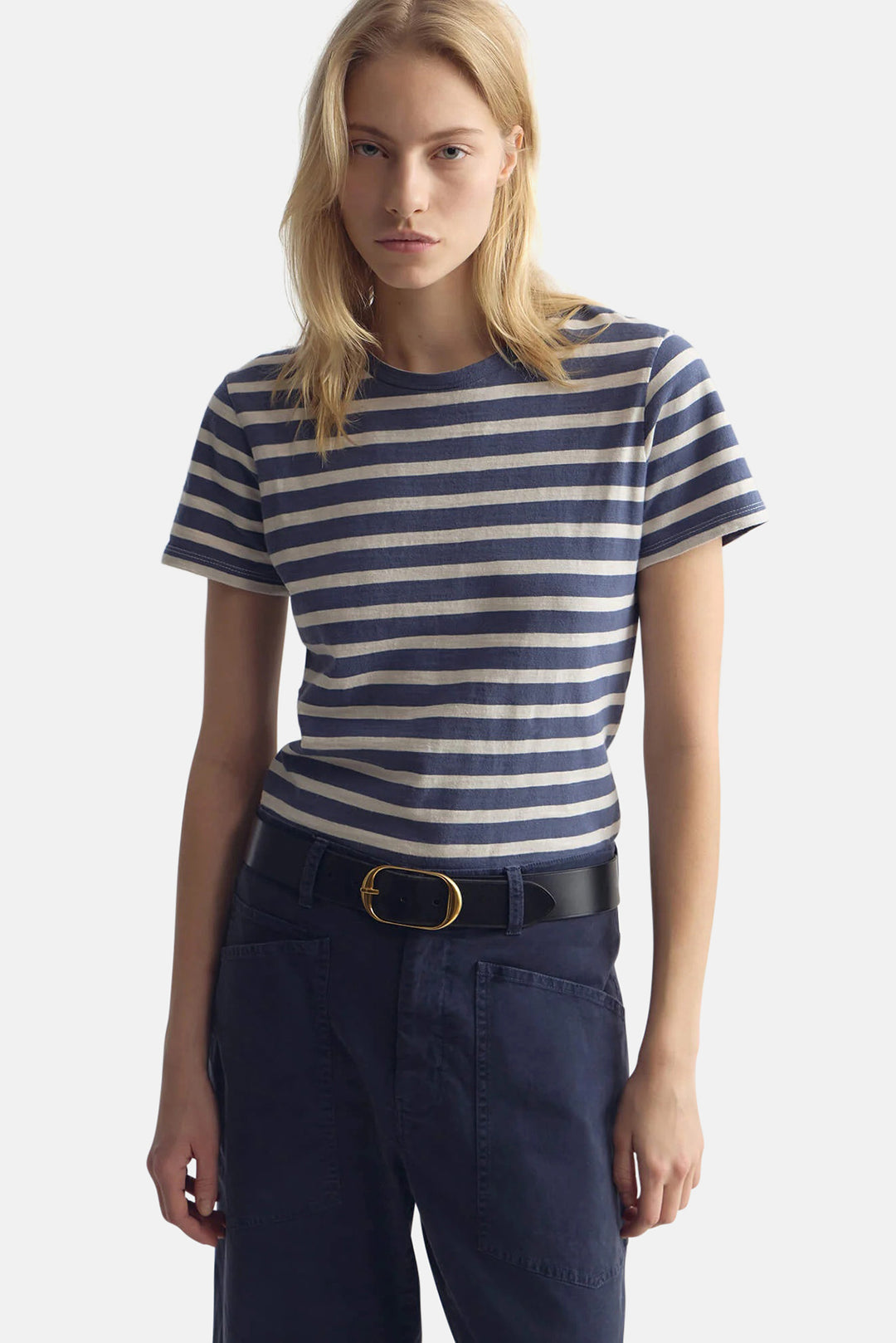 Lana Crewneck Tee French Blue/Off White Stripe