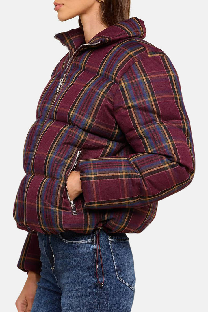 Larsa Oversized Puffer Jacket Burgundy Multi Plaid
