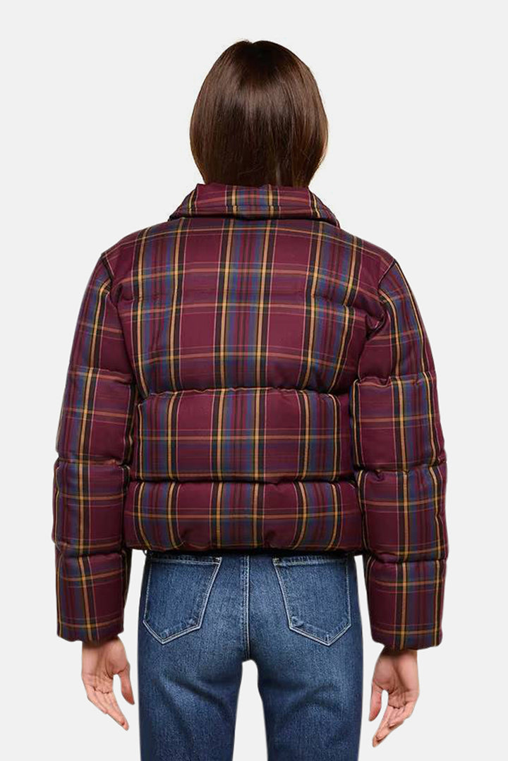 Larsa Oversized Puffer Jacket Burgundy Multi Plaid