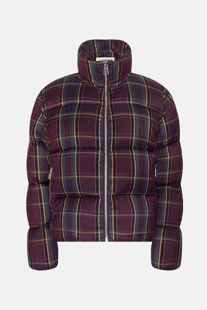 Larsa Oversized Puffer Jacket Burgundy Multi Plaid