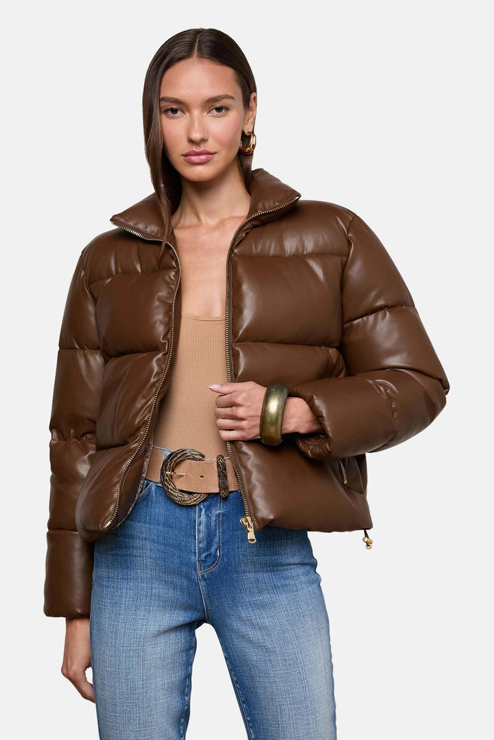 Larsen Vegan Leather Puffer Jacket Carafe Brown/Valencia Leopard