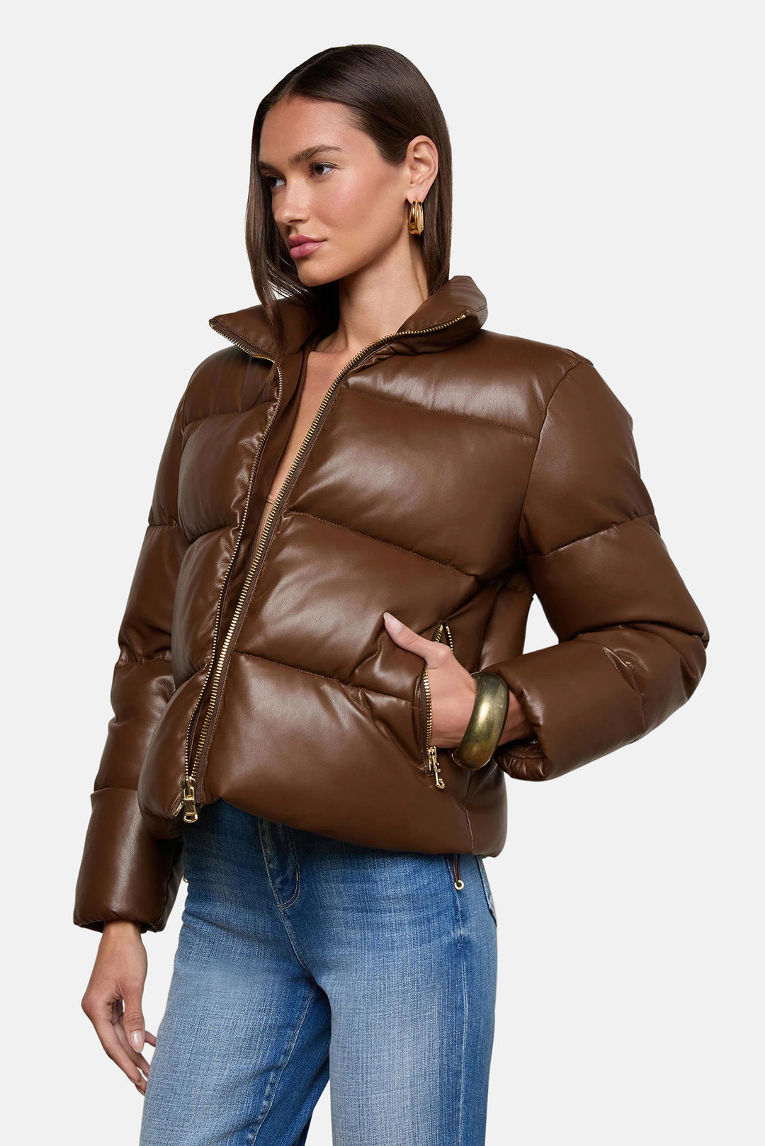 Larsen Vegan Leather Puffer Jacket Carafe Brown/Valencia Leopard