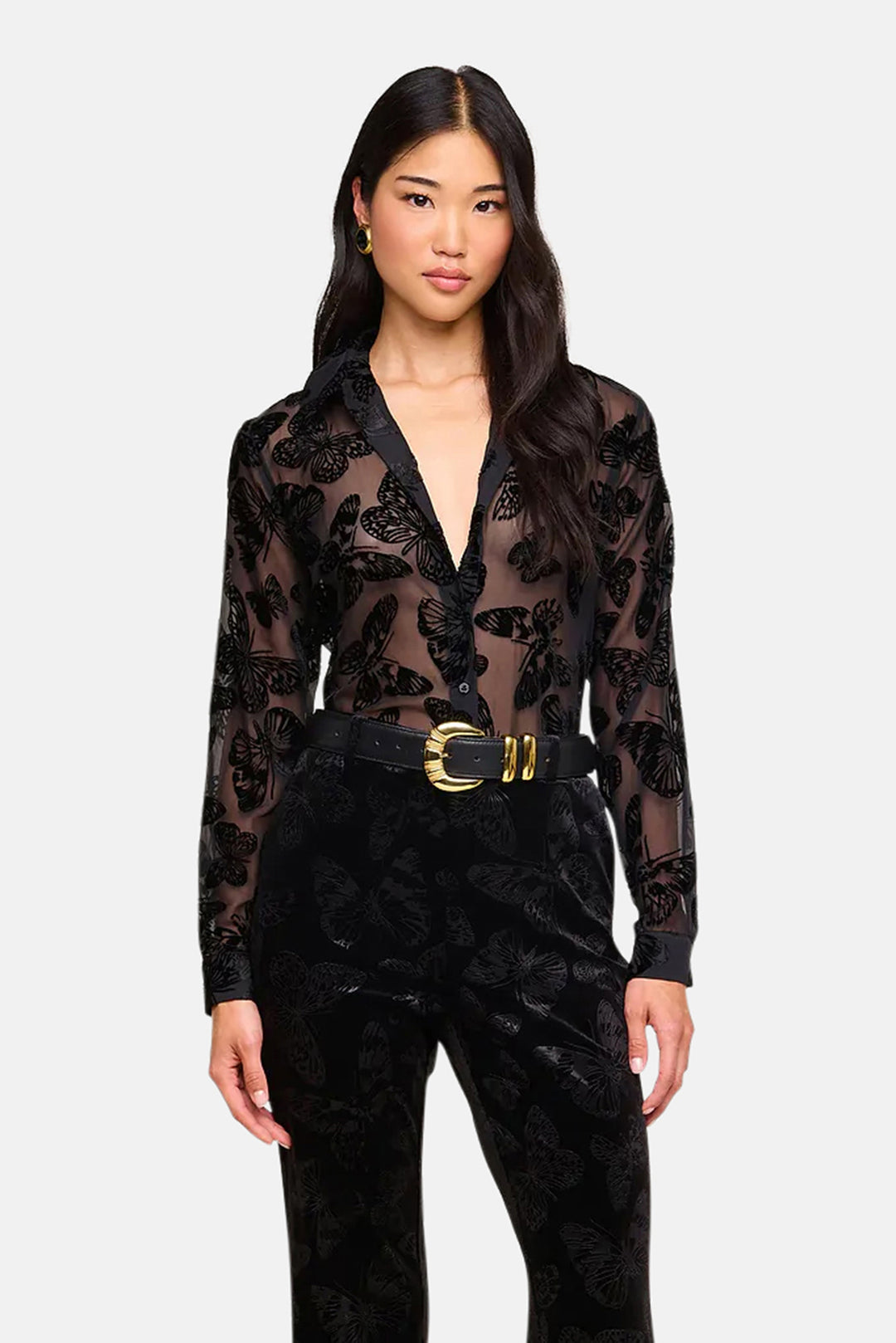 Laurent Velvet Blouse Black Butterfly