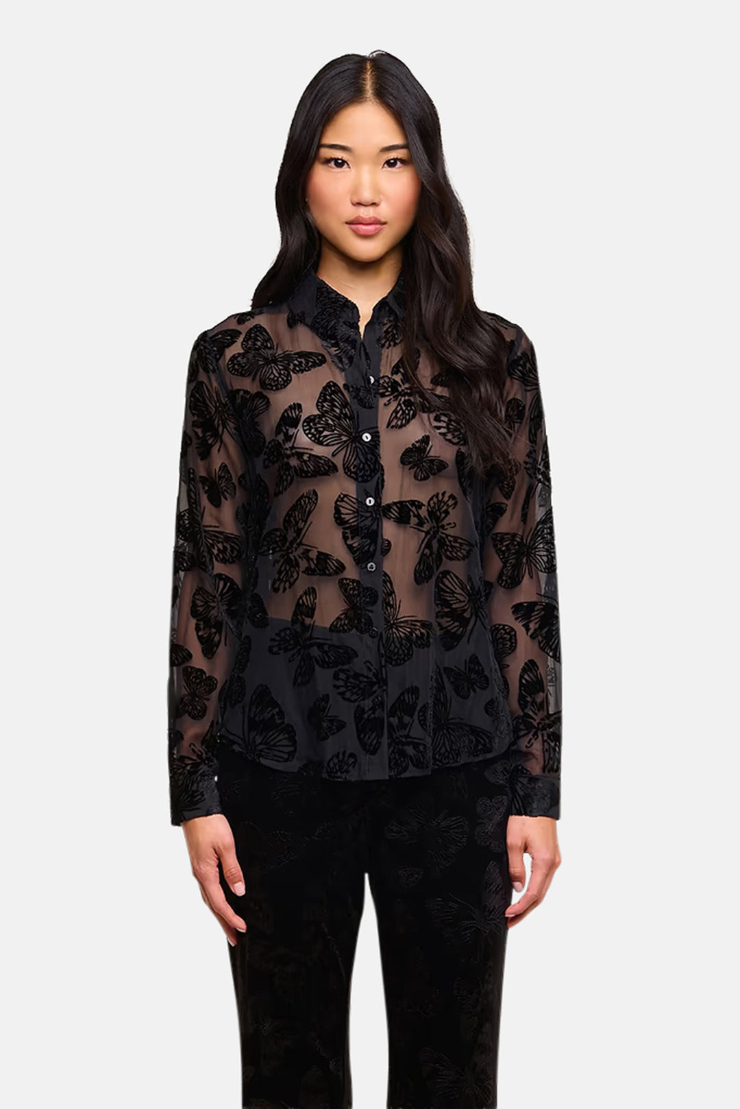 Laurent Velvet Blouse Black Butterfly