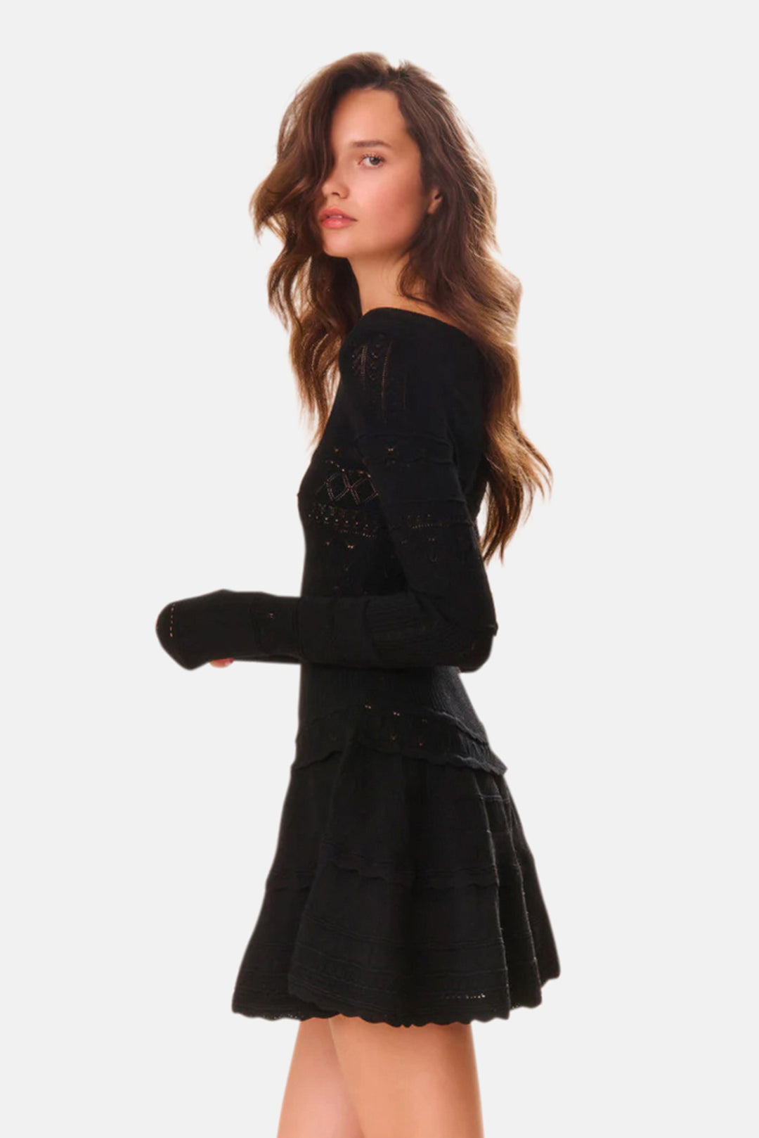 LOVESHACKFANCY Lavender Pointelle Knit Mini Dress Black blueandcream LOVESHACKFANCY Lavender Pointelle Knit Mini Dress Black blueandcream