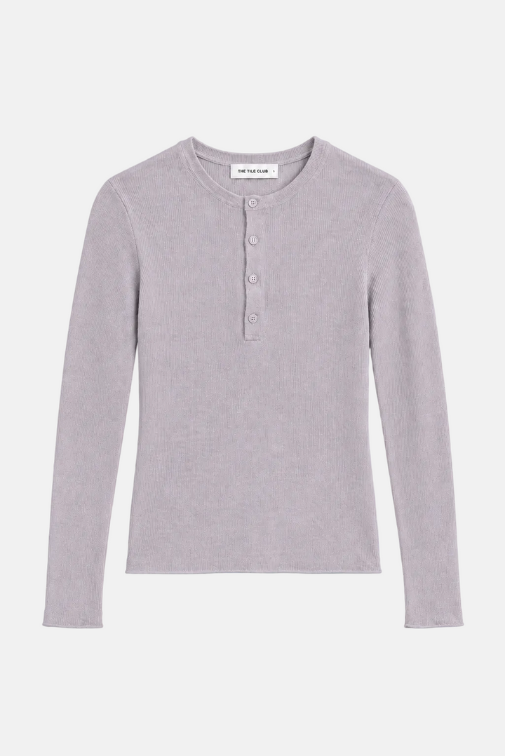 Sylvia Cashmere Henley Sweater Pale Grey