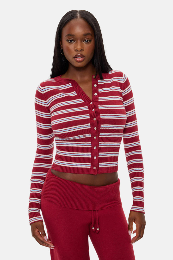 Lenon Button Up Knit Sweater Collegiate Stripe