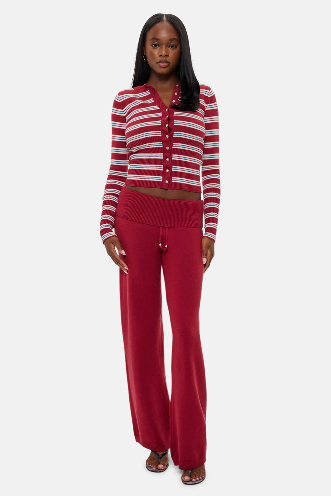 Lenon Button Up Knit Sweater Collegiate Stripe