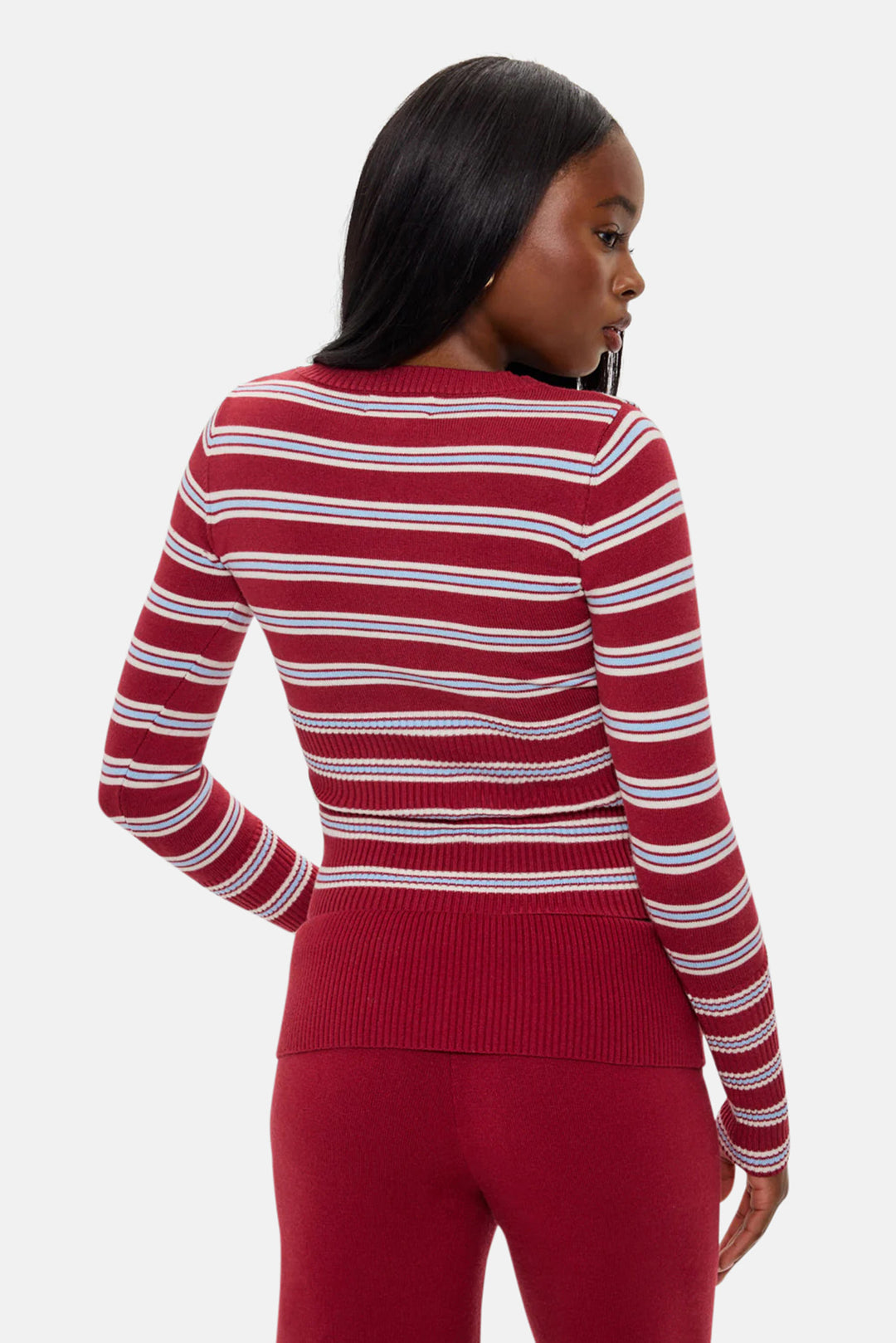 Lenon Button Up Knit Sweater Collegiate Stripe