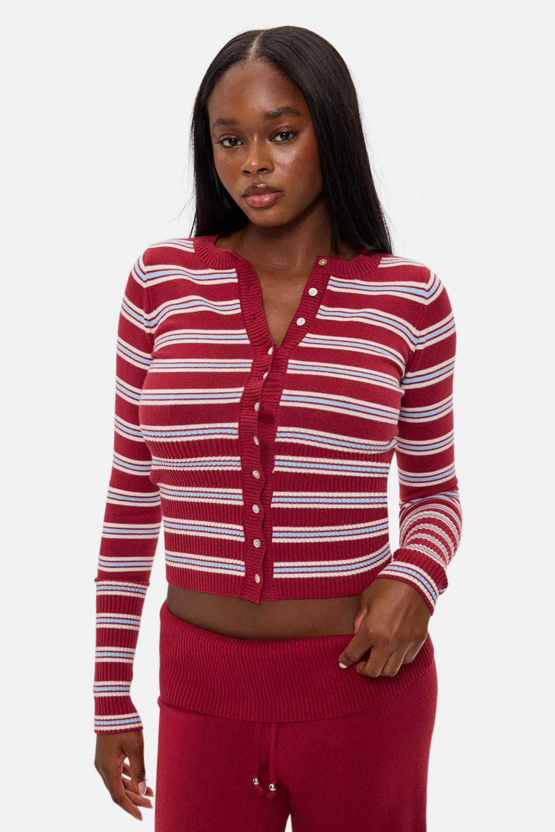 Lenon Button Up Knit Sweater Collegiate Stripe