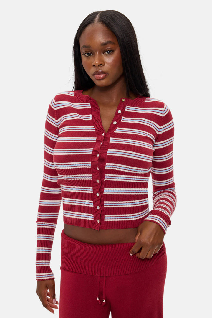 Lenon Button Up Knit Sweater Collegiate Stripe