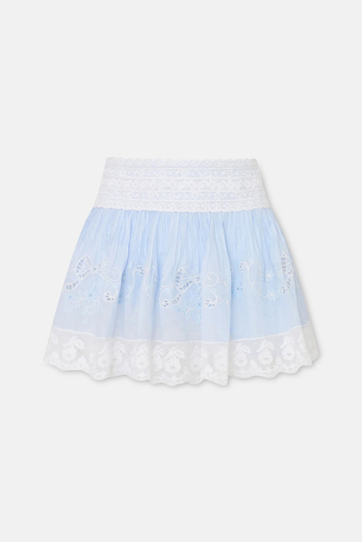 Levant Cotton Embroidered Mini Skirt Pale Blue