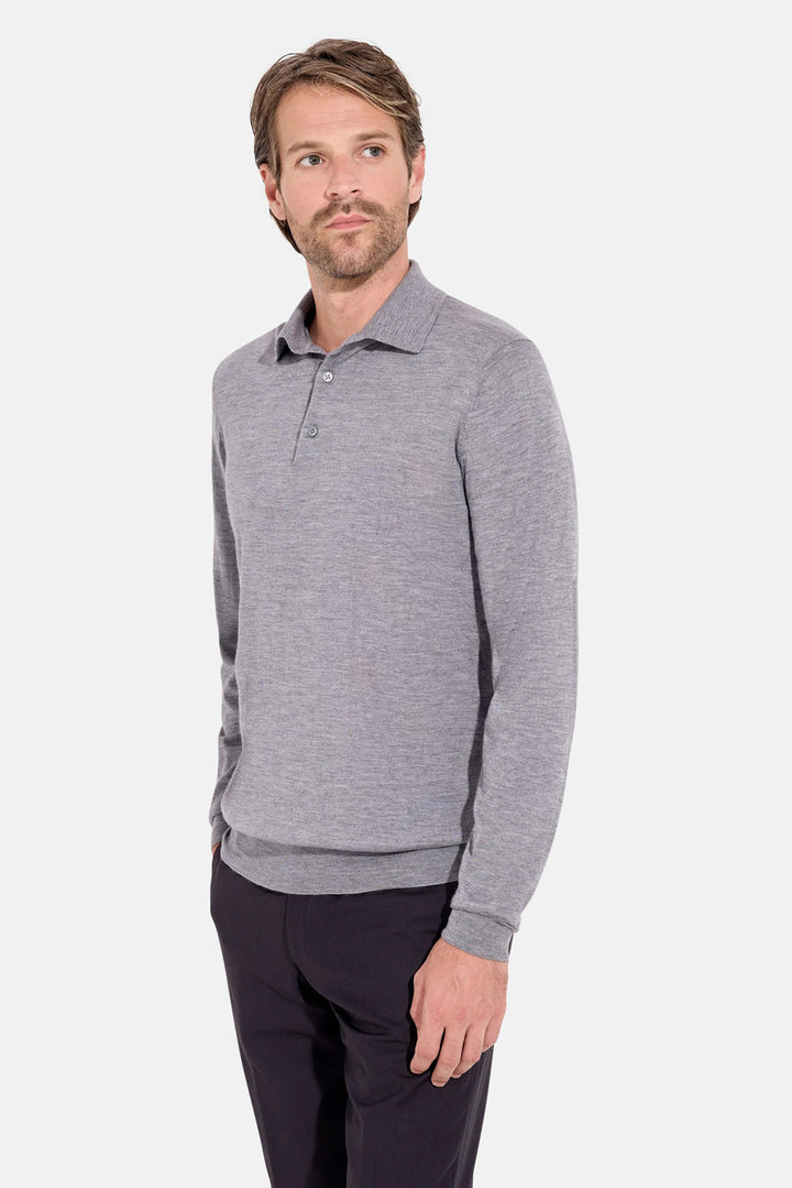 Lightweight Cashmere Silk LS Polo Grey