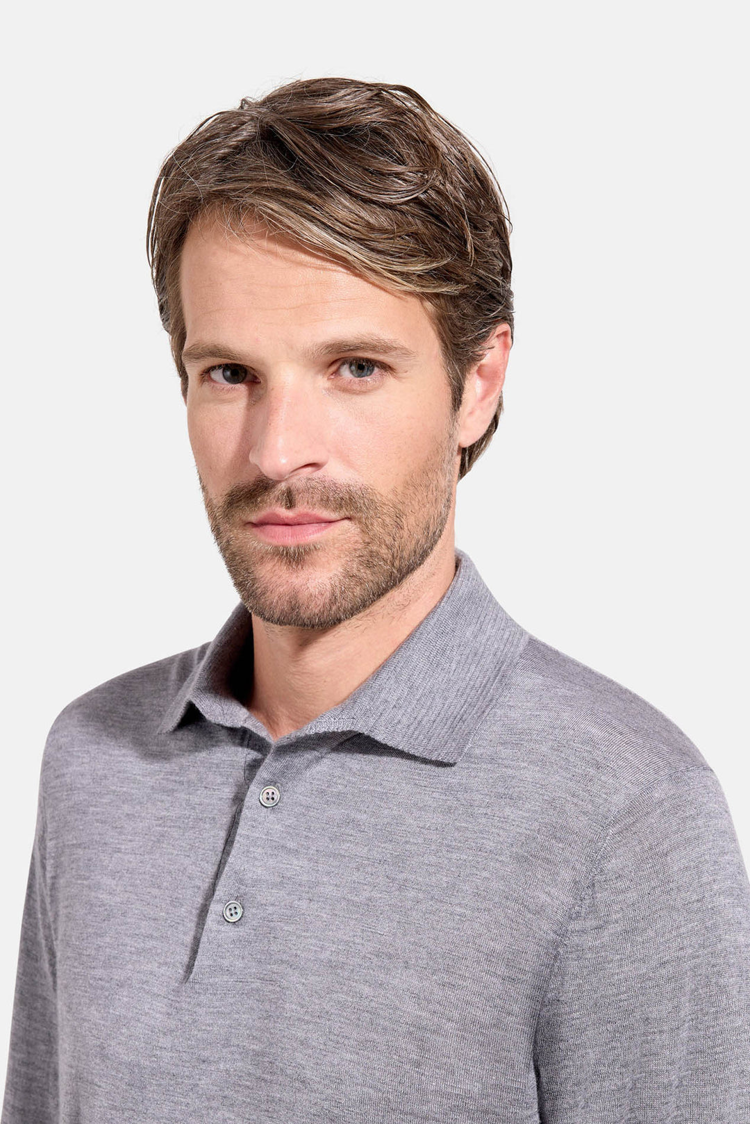 Lightweight Cashmere Silk LS Polo Grey