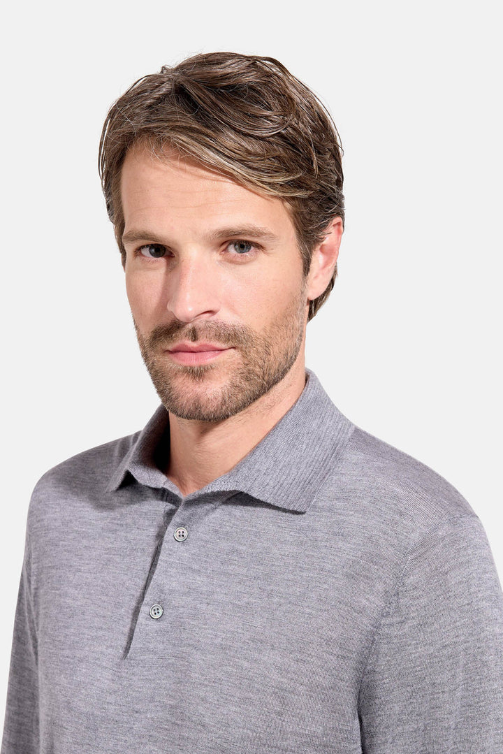 Lightweight Cashmere Silk LS Polo Grey