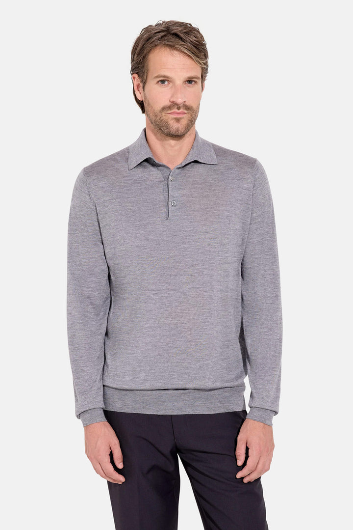 Lightweight Cashmere Silk LS Polo Grey