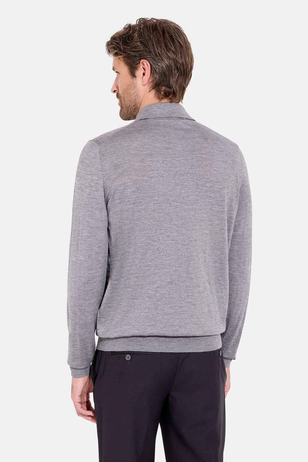 Lightweight Cashmere Silk LS Polo Grey