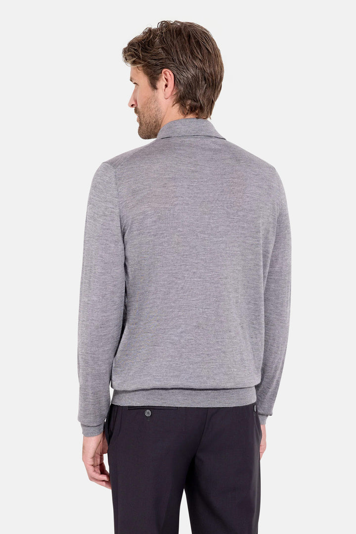 Lightweight Cashmere Silk LS Polo Grey