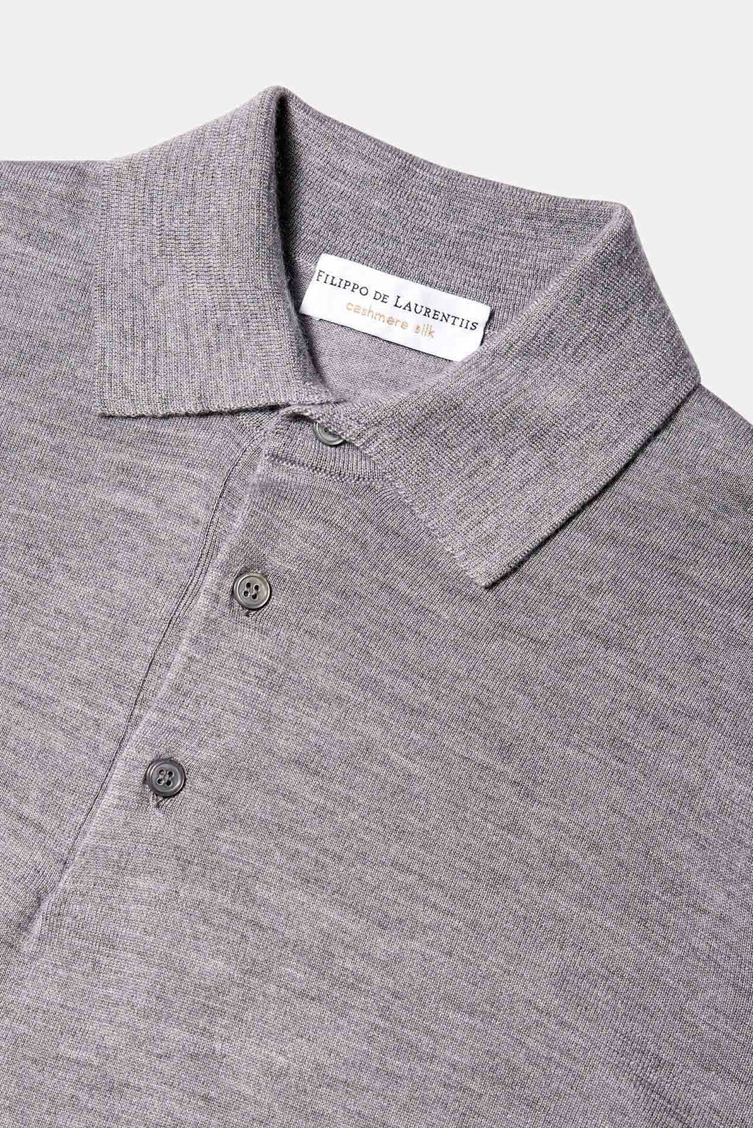 Lightweight Cashmere Silk LS Polo Grey