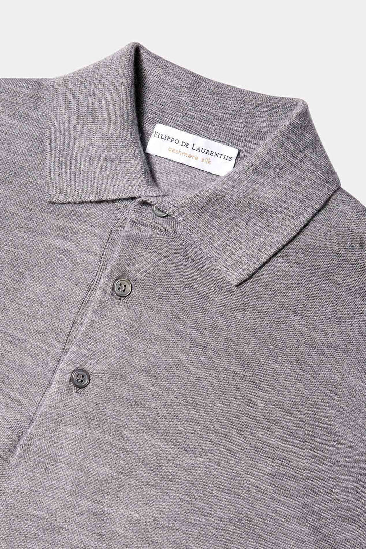 Lightweight Cashmere Silk LS Polo Grey