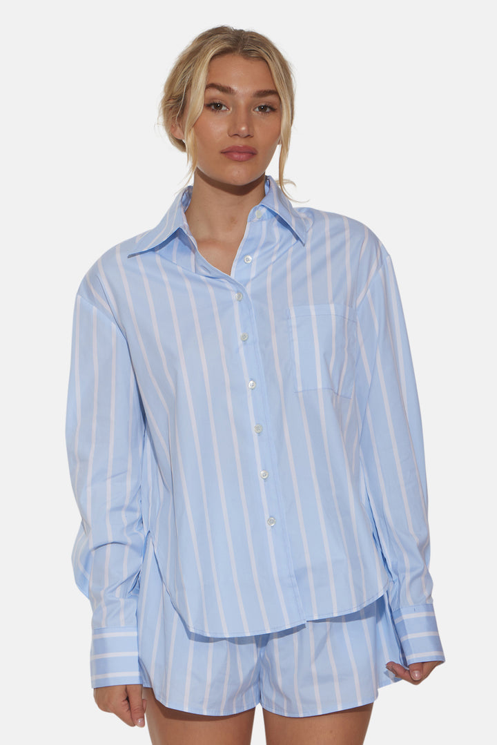 Poplin Set Wide Stripe Sky/White