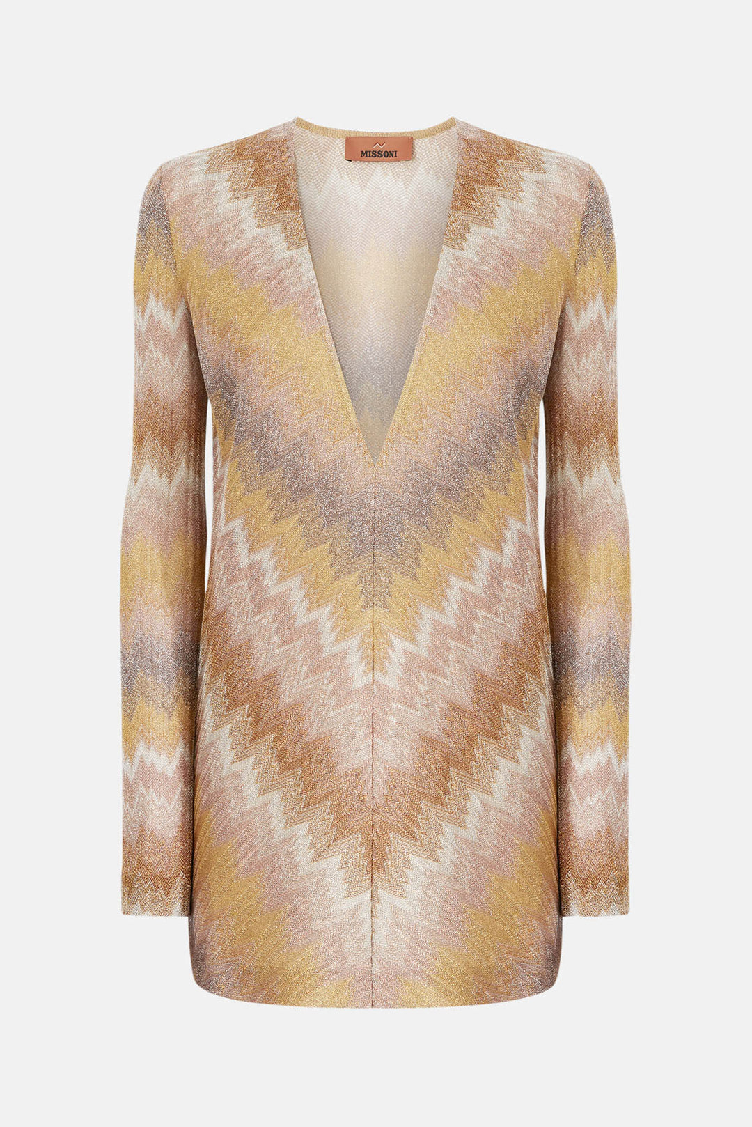 Long-sleeved mini dress in ombre lurex Gold Tones