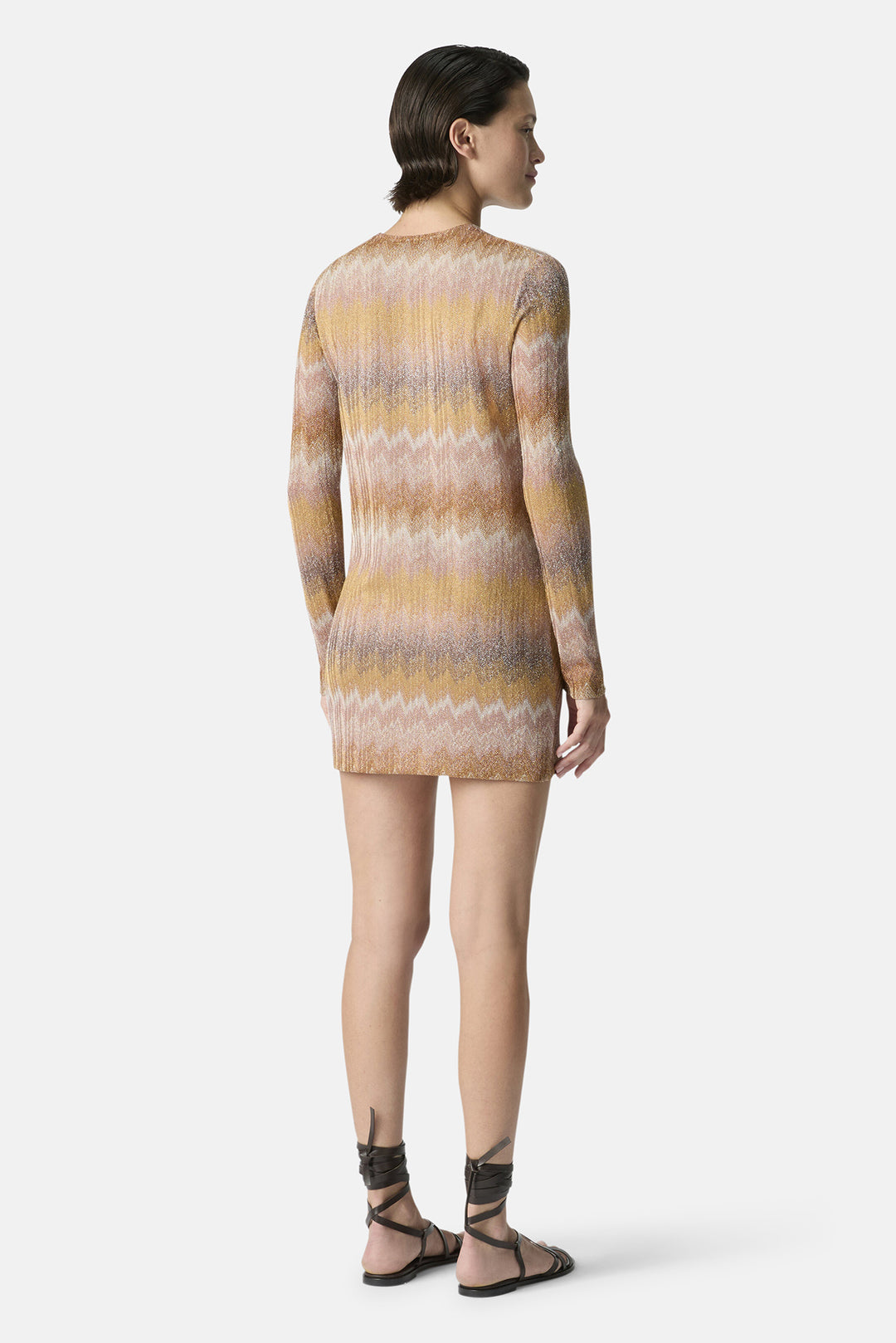 Long-sleeved mini dress in ombre lurex Gold Tones