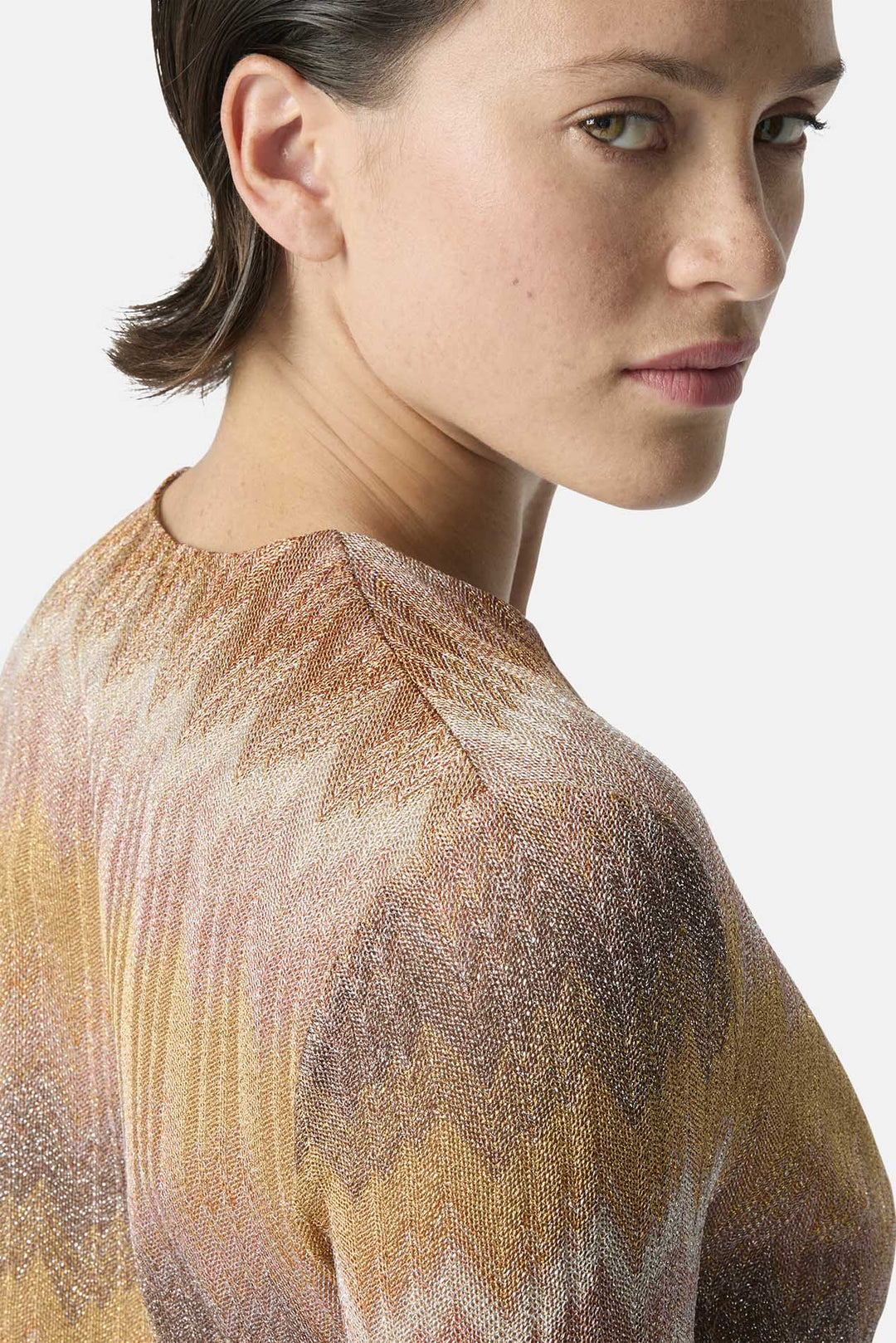 Long-sleeved mini dress in ombre lurex Gold Tones