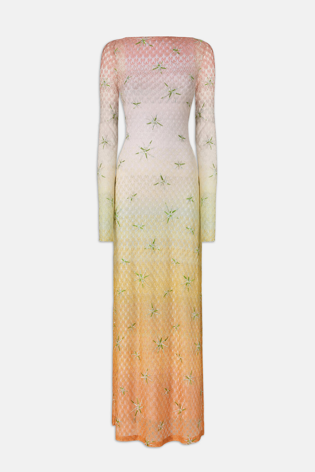 Long Cover-up Dress in Lamé Viscose Dégradé Spiderweb Motif/Embroidery Pink/Red Touches