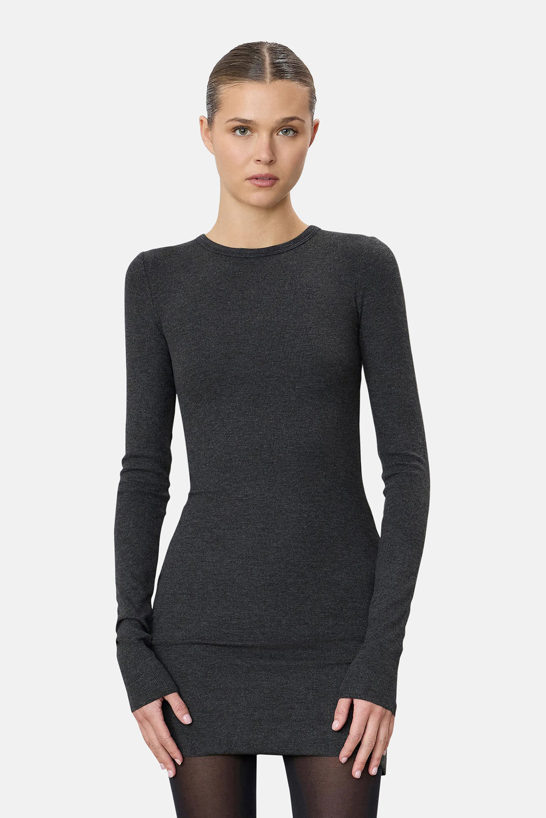 Long Sleeve Mini Crewneck Dress Heather Charcoal