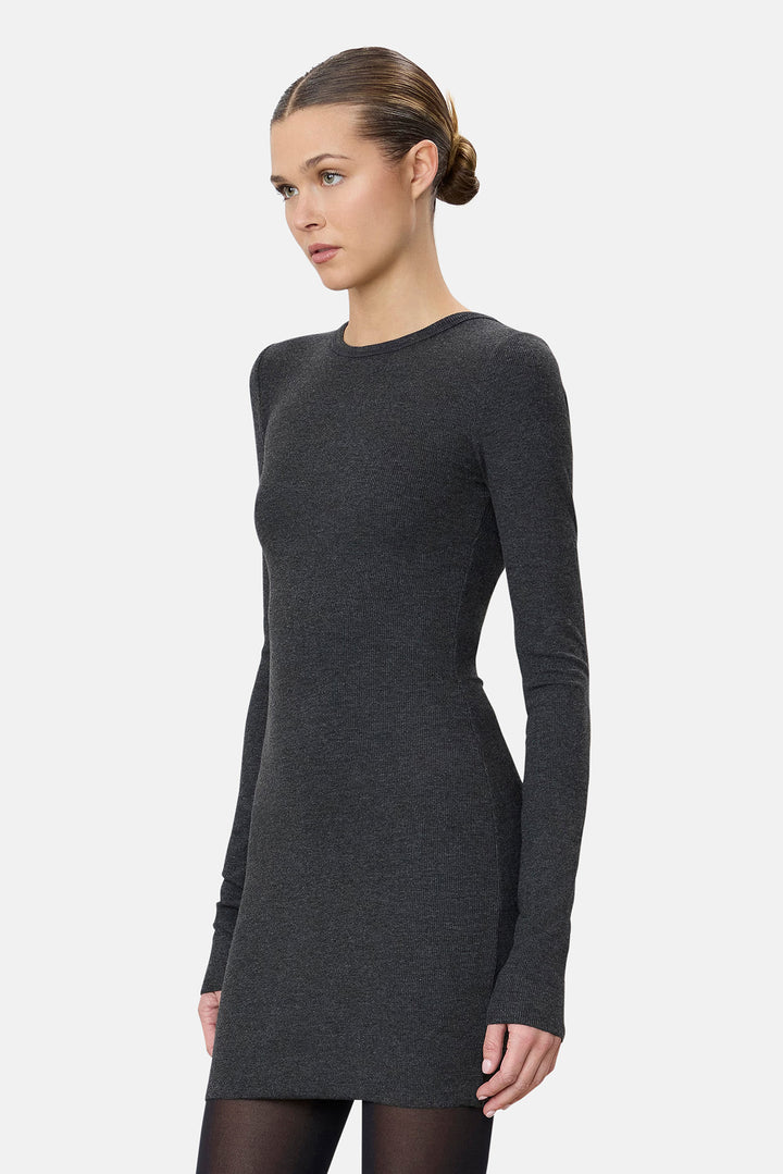 Long Sleeve Mini Crewneck Dress Heather Charcoal
