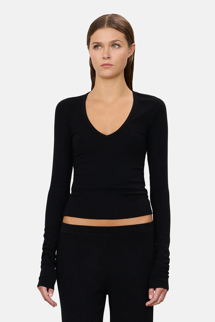 Long Sleeve V-Neck Top Black