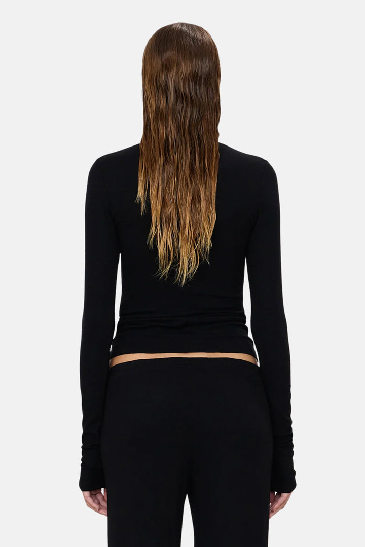 Long Sleeve V-Neck Top Black