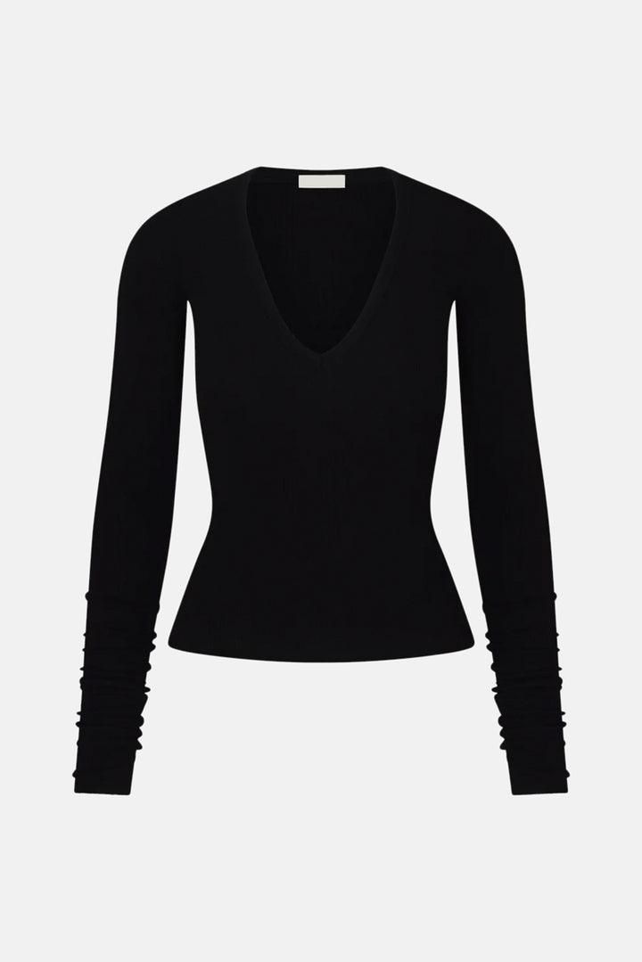 Long Sleeve V-Neck Top Black