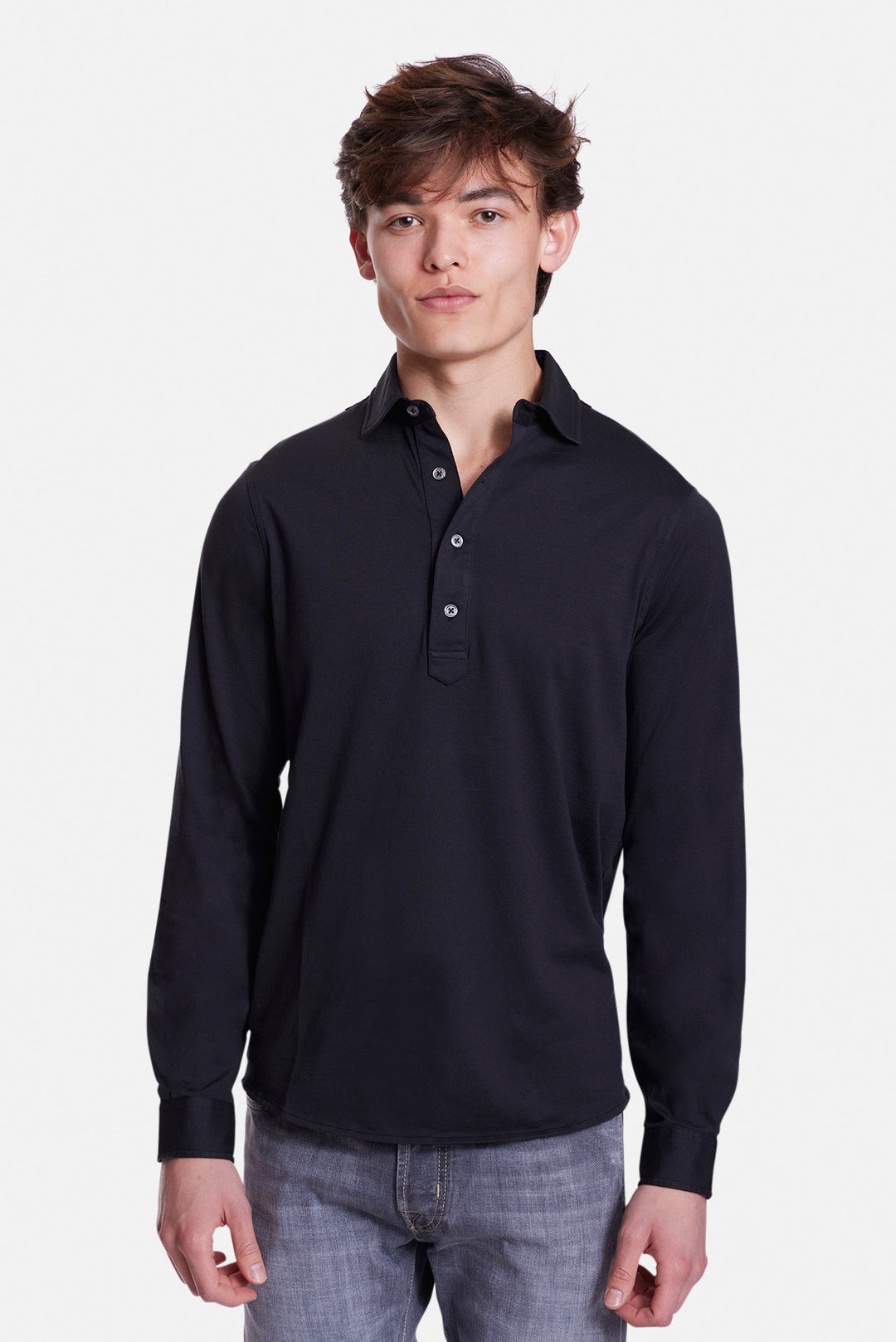 Long Sleeve Cotton Jersey Polo Black