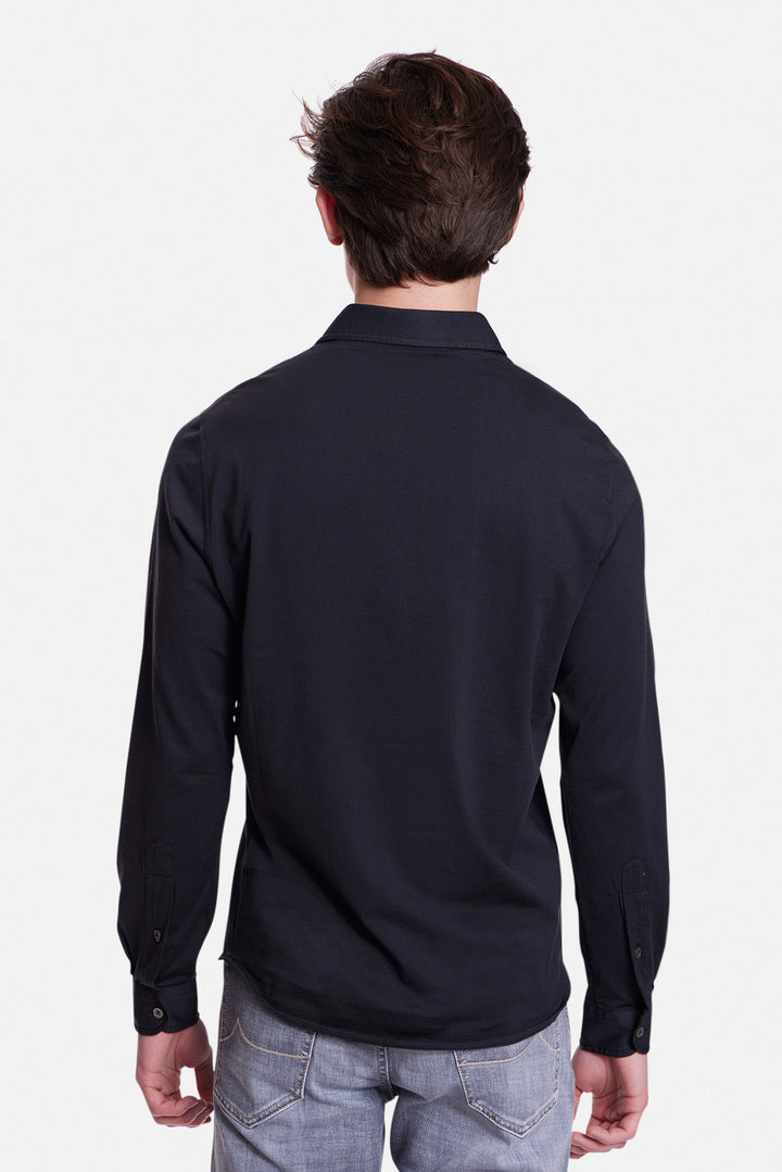 Long Sleeve Cotton Jersey Polo Black