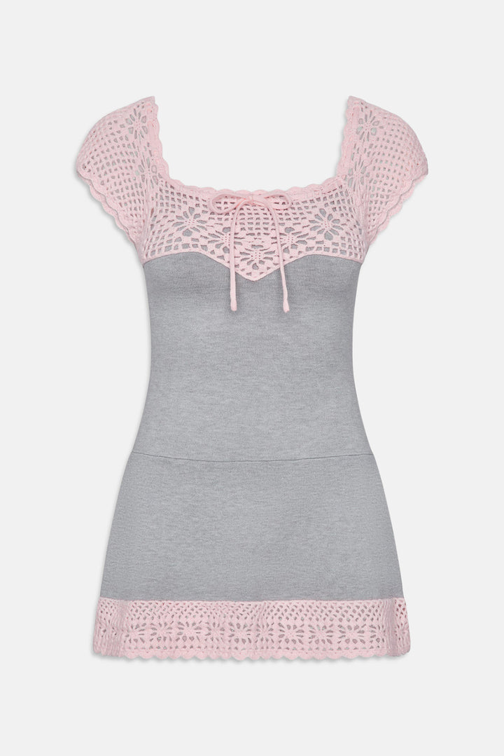 Lover Crochet Knit Mini Dress Pink Flora